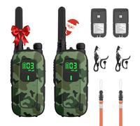 Radioddity PR-T3 Talkie Walkie, Rechargeable Takie-Walkie Longue Portée, 16 Canaux avec VOX, Lampe Torche, Casque, Chargement USB pour Camping, randonnée, 2 Packs