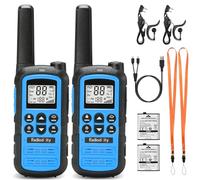 Radioddity PR-T6 Talkie Walkie Enfants PMR446 Talkie Walkie Rechargeable Longue Portée avec 16 Canaux, VOX, Chargement USB-C, Lampe de Poche, écouteur pour Camping Randonnée, Lot de 2, Bleu