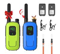 Radioddity Talkies Walkies PR-T3 Rechargeable pour Enfants de 3 à 12 Ans 16 Canaux PMR sans Licence, VOX, Lampe Torche, Écran LCD rétroéclairé, Micro USB la Famille (Bleu Vert)