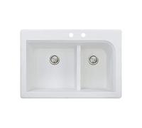 Radius 83,8 x 55,9 cm Drop-In Granite double Bol évier de cuisine Finition : Blanc, robinet Drillings : 2 trous