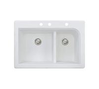 Radius 83,8 x 55,9 cm Drop-In Granite double Bol évier de cuisine Finition : Blanc, robinet Drillings : 3 trous