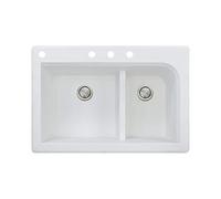 Radius 83,8 x 55,9 cm Drop-In Granite double Bol évier de cuisine Finition : Blanc, robinet Drillings : 4 trous