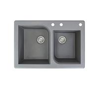Radius 83,8 x 55,9 cm Drop-In Granite double Bol évier de cuisine robinet Drillings : 3 trou, finition : Gris