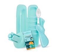 RADIUS Ensemble de 4 pièces pastel de vacances, comprend une grande brosse à dents pour droitier, un étui de voyage pour brosse à dents, un porte-brosse à dents DOC, un paquet de fil dentaire de