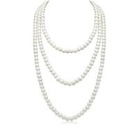 RadiVibe Long collier de fausses perles - Bijoux fantaisie des années 1920 pour femme - Nœud superposé - Accessoires pour Halloween ou cosplay, Perle, Pas de gemme