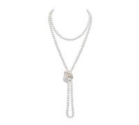 RadiVibe Long collier de fausses perles - Bijoux fantaisie des années 1920 pour femme - Nœud superposé - Accessoires pour Halloween ou cosplay, Perle, Pas de gemme