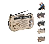 RadiVive Solar-Powered Radio, Portable Vintage Decor Radio,Portable Hands cranks radios Solar,Rechargeable Battery Operated, for Camping Outdoors Decor with LED Flashlight (Khaki)