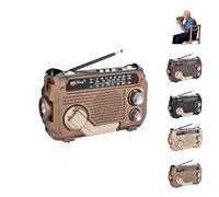 RadiVive Solar-Powered Radio, Portable Vintage Decor Radio,Portable Hands cranks radios Solar,Rechargeable Battery Operated, for Camping Outdoors Decor with LED Flashlight (Light Brown)