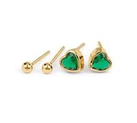 Radley Lot de 2 boucles d'oreilles à tige en argent sterling plaqué or 18 carats avec cœur vert et boule pour femme