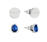 Radley Lot de 2 boucles d'oreilles en plaqué argent avec oxyde de zirconium bleu