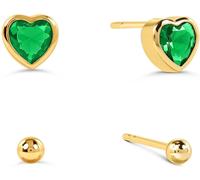 Radley Radley 18ct Gold Plated Sterling Silver Twinpack Green Heart and Ball Stud Earrings