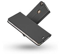 Radoo Coque Huawei P10 Lite,Ultra Mince en Cuir PU Premium Housse à Rabat Portefeuille Coque Étui de Protection Bumper Folio à Clapet avec [Fente pour Carte] pour Huawei P10 Lite (Gris-Noir)