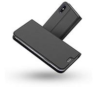 Radoo Coque iPhone XS,Coque iPhone X, Ultra Mince en Cuir PU Premium Housse à Rabat Portefeuille Coque Étui de Protection Bumper Folio à Clapet pour Apple iPhone XS/iPhone X 5.8 Pouces (Gris Noir)