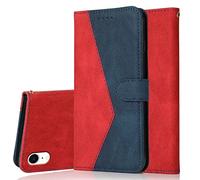 Radoo Coque pour iPhone XR (6,1 Pouces), Housse Étui en PU Cuir Portefeuille Antichoc Étui à Rabat Clapet Protection Magnétique Flip Cover Wallet Case avec Carte Fentes (Rouge Bleu)