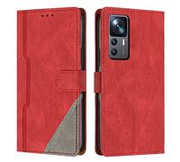 Radoo Coque pour Xiaomi Mi 12T / 12T Pro, Housse Etui Portefeuille Cuir Multifonction, Fermeture Magnétique à Clapet Anti-Choc [Fonction Support] Flip Case Compatible avec Mi 12T/12T Pro (Rouge)