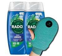 Radox Feel Awake Ensemble de soins de douche - 2 gels douche 2 en 1 avec minéraux marins et fenouil (225 ml chacun) + gant exfoliant double face BVO Luxe pour homme et femme