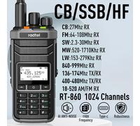 Radtel RT-860 Multi Bande Ham Radio HF UHF VHF touristes bande avec AM USB LSB CW CB LW MW SW SSB Réception,1024 Canaux,2000mAh Bat - Type Standard-EURO