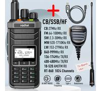 Radtel RT-860 Multi Bande Ham Radio HF UHF VHF touristes bande avec AM USB LSB CW CB LW MW SW SSB Réception,1024 Canaux,2000mAh Bat - Type Add cable tri mic-EURO