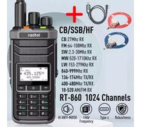 Radtel RT-860 Multi Bande Ham Radio HF UHF VHF touristes bande avec AM USB LSB CW CB LW MW SW SSB Réception,1024 Canaux,2000mAh Bat - Type Add cable 2antenna-EURO