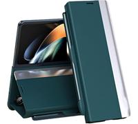 Radujy/Lovreko Luxury Electroplated Leather Magnetic Phone Case with Phone Stand and Pen Slot for Galaxy Z Fold 5/6/7,Anti-Fall Leather Case (Green, for Z Fold 4)