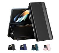 Radujy/Lovreko Luxury Electroplated Leather Magnetic Phone Case, with Phone Stand and Pen Slot, Full Body Case Covers, for Samsung Z Fold 2/3/4/5/6/7 (Black,Solid Color,for Z Fold7)