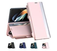 Radujy/Lovreko Luxury Electroplated Leather Magnetic Phone Case, with Phone Stand and Pen Slot, Full Body Case Covers, for Samsung Z Fold 2/3/4/5/6/7 (Pink,Solid Color,for Z Fold6)