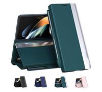 Radujy/Lovreko Luxury Electroplated Leather Magnetic Phone Case, with Phone Stand and Pen Slot, Full Body Case Covers, for Samsung Z Fold 2/3/4/5/6/7 (Green,Solid Color,for Z Fold6)