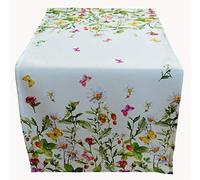 Raebel Chemin de table 40 x 90 cm - Nappe de Pâques - Décoration de table - Printemps - Blanc - Multicolore - Fleurs et papillons