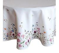 Raebel OHG Apolda Nappe ronde de 170 cm - Facile d'entretien - Blanc - Motif prairie florale - Multicolore - Pour printemps - 170 cm