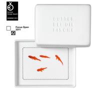 Räder Breakfast Boîte à beurre avec motif "Butter bei die Fische" - Boîte à beurre en porcelaine de haute qualité avec slogan humoristique, 13,5 x 10,5 cm, blanc