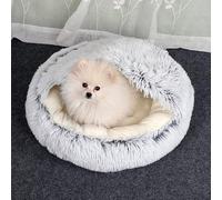RAEF 1 pièces Hiver 2 en 1 lit pour Chat Rond Chaud lit pour Animaux de Compagnie Maison Longue Peluche Chien lit Chaud Sac de Couchage canapé Coussin nid pour Petits Chiens Chats Chaton