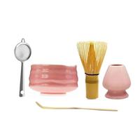 RAEF Bol Matcha Japonais en céramique Rose Brillant, Fouet à thé Macha, Support Chawan Chasen, cuillère, Tamis, Tasse, Coffret Cadeau de cérémonie, Cadeaux d'anniversaire