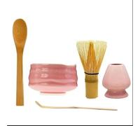 RAEF Bol Matcha Japonais en céramique Rose Brillant, Fouet à thé Macha, Support Chawan Chasen, cuillère, Tamis, Tasse, Coffret Cadeau de cérémonie, Cadeaux d'anniversaire