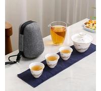 RAEF Gaiwan - théière en céramique en Porcelaine de Jade Peinte à la Main, avec 3 Tasses, Service à thé de Voyage Portable avec Sac de Voyage, Verres