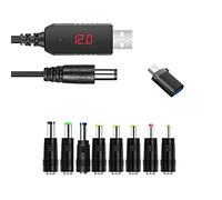 Raeisusp QC 3.0 USB vers DC 5V-12V Câble d'alimentation à Tension réglable 0.2V 8 Convertisseurs pour Routeur WiFi Haut-Parleur Ventilateur Caméra Batterie factice