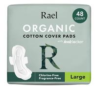 Rael Serviette Hygiénique en Coton Bio - Flux Abondants, Avec Ailettes, Ultra fin, Hypoallergéniques, Sans Parfum (Large, 48 Serviettes)