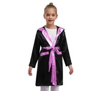 Raenseen Capeau Boxe Muay Thai Costume Kickboxing Pour Enfant Jungen Avec Capuche Noir et rose 7-8 ans