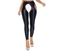 Raenseen Collant Femme Curvy Collant Sans Entrejambe Collant Opaque Brillant Leggings Collants Bas Pour Portejarretelles Collant Ouvert Entrejambe Huile Brillante Noir L