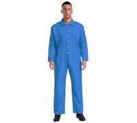 Raenseen Combinaison De Travail Homme À Manches Longues Jumpsuit Casual Combinaison Élastique Bodysuit Leotard Couleur Unie Salopette Uniforme Unitard Bleu De Travail Bleu L