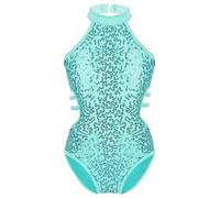 Raenseen Corps Gymnastique Artistique Enfant Sans Manches Dos Nu Paillettes Costumes Danse Moderne Carnaval Ballerine Robe Danse Classique Ballet Justaucorps Vert menthe 5-6 ans