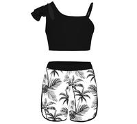 Raenseen Costume De Bain pour Bébés Filles Et Filles Tankini pour La Plage Bikini pour La Mer Crop Top À Une Épaule Shorts De Bain Maillot De Estival Costume De Noir 5-6 Ans
