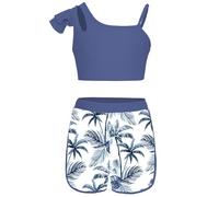 Raenseen Costume De Bain pour Bébés Filles Et Filles Tankini pour La Plage Bikini pour La Mer Crop Top À Une Épaule Shorts De Bain Maillot De Estival Costume De Gris 11-12 Ans