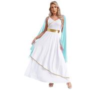 Raenseen Costume De Déesse Grecque Femme Costume De Reine Égyptienne Femme Toge Grecque Romaine Vêtement Antiquité Divinité Romain Carnaval Fête D Bleu clair 3XL