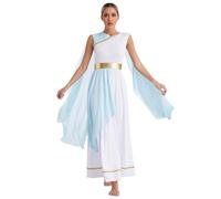 Raenseen Costume Déesse Grecque Olympia Romaine Toge Costume D Athéna Robe Longue Élégante Sans Manches De Romaine Antique Historique Romain Bleu clair S