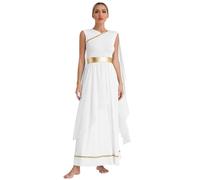 Raenseen Costume Déesse Grecque Olympia Romaine Toge Costume D Athéna Robe Longue Élégante Sans Manches De Romaine Antique Historique Romain Blanc L