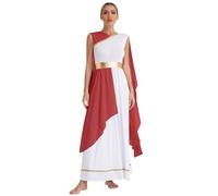 Raenseen Costume Déesse Grecque Olympia Romaine Toge Costume D Athéna Robe Longue Élégante Sans Manches De Romaine Antique Historique Romain Bourgogne S