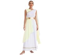 Raenseen Costume Déesse Grecque Olympia Romaine Toge Costume D Athéna Robe Longue Élégante Sans Manches De Romaine Antique Historique Romain Champagne XXL