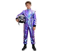 Raenseen Costume Pilote Course Automobile Pour Enfants Et Garçons Combinaison Pilote Brillante Métallique Combinaison Pour Alien Lespace Avec Masque Costume Bleu 11-12 ans