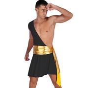Raenseen Costume Pour Homme De Toge Grecque Romaine Homme Toge Grecque Robe Une Épaule Costume Cosplay Gladiateur Halloween Carnaval Robe Spectacle Théâtral Noir XXL