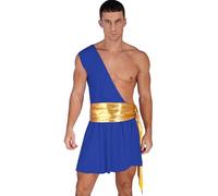 Raenseen Costume Pour Homme De Toge Grecque Romaine Homme Toge Grecque Robe Une Épaule Costume Cosplay Gladiateur Halloween Carnaval Robe Spectacle Théâtral Bleu 3XL